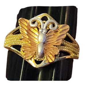 Vtg Butterfly 3 Tone Silver Rose Gold Plated Ring Band  Size 10